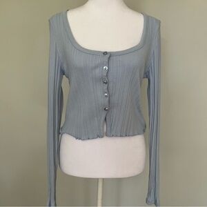 Ribbed Crop Button Front Top